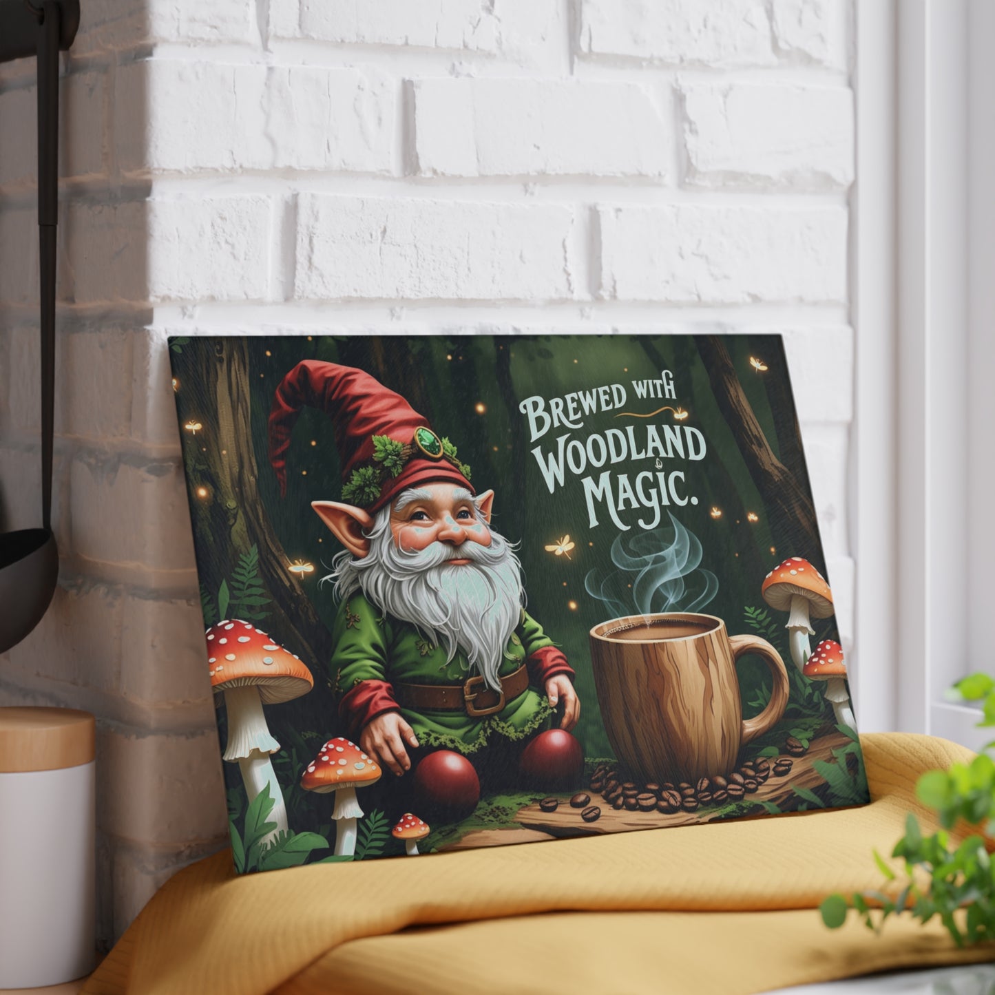 🍄☕ Brewed with Woodland Magic Gnome Cutting Board – Enchant Your Kitchen 🍄☕