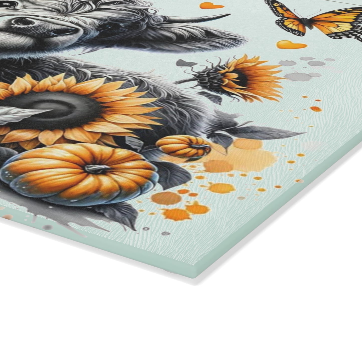 🐮🎃 Hello Pumpkin Highland Cow Cutting Board – Autumn Charm with Sunflowers & Butterflies 🍂🦋