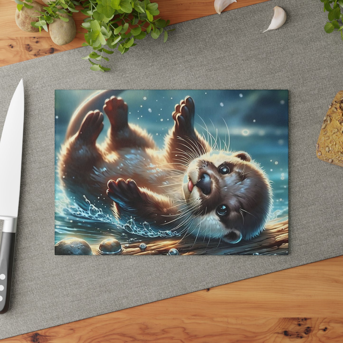 🦦💧 Playful Otter Splash Cutting Board – Whimsical Charm for Nature Lovers