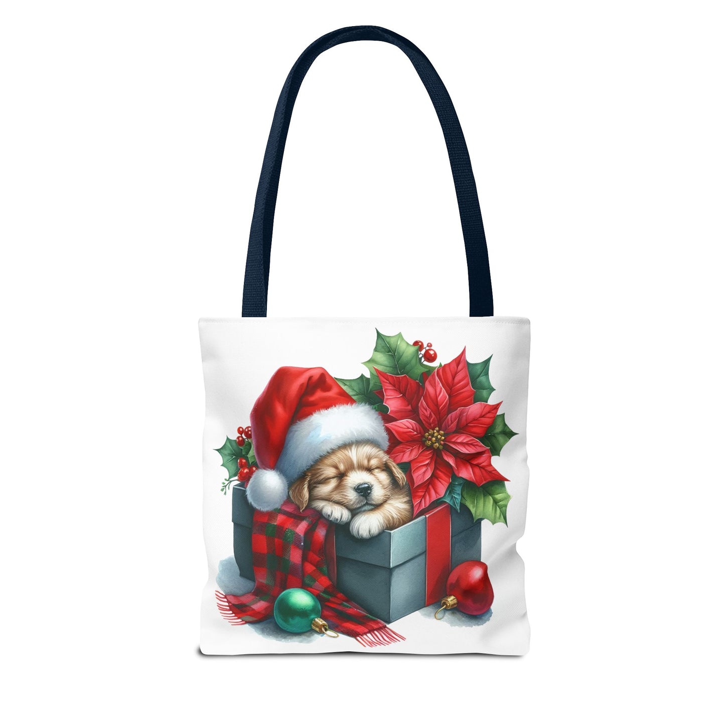 🎁 Sleeping Puppy in Gift Box Christmas Tote – Cozy Holiday Charm for Dog Lovers 🐾