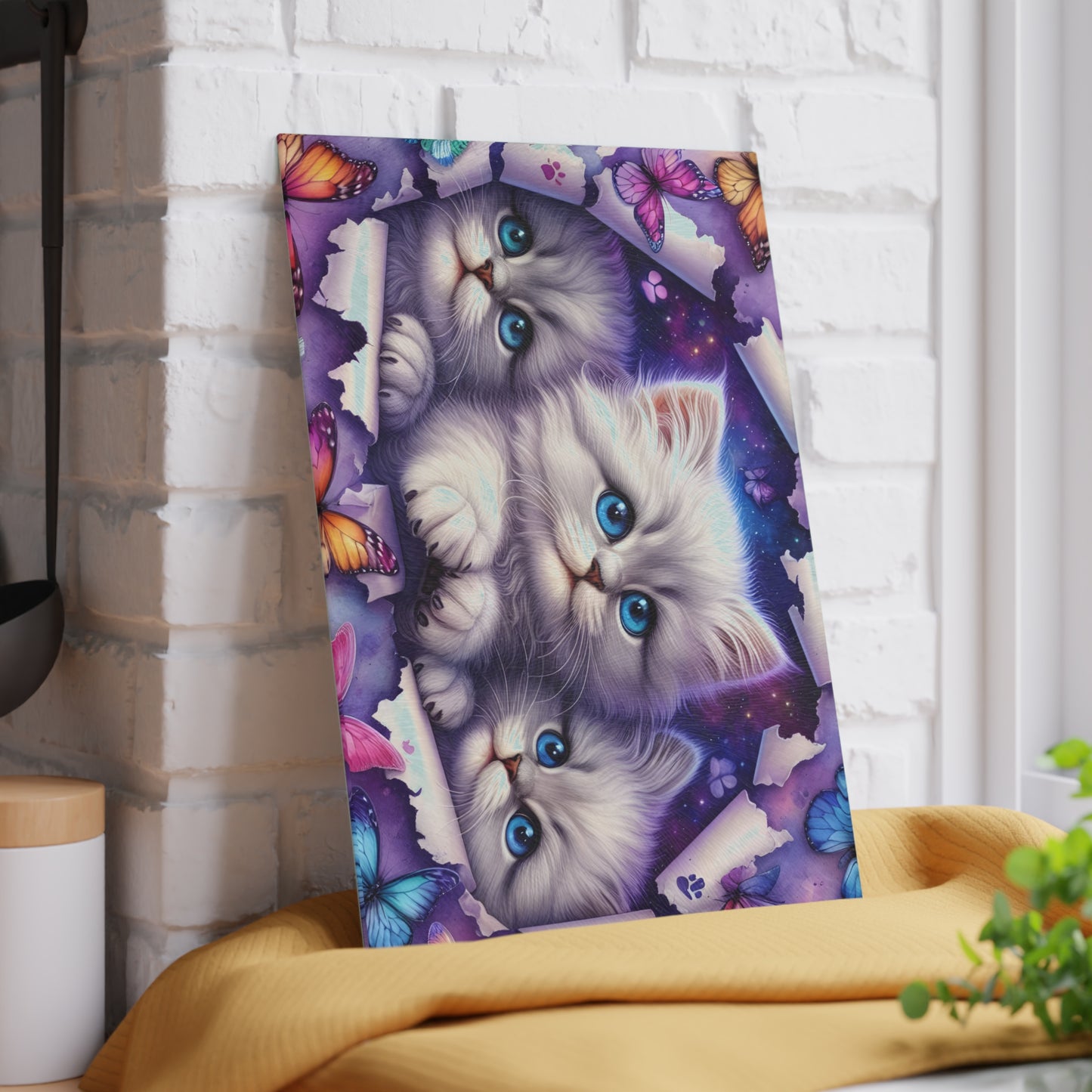 🐱 Blue-Eyed Kittens & Butterflies Cutting Board – Whimsical Charm for Your Kitchen 🦋
