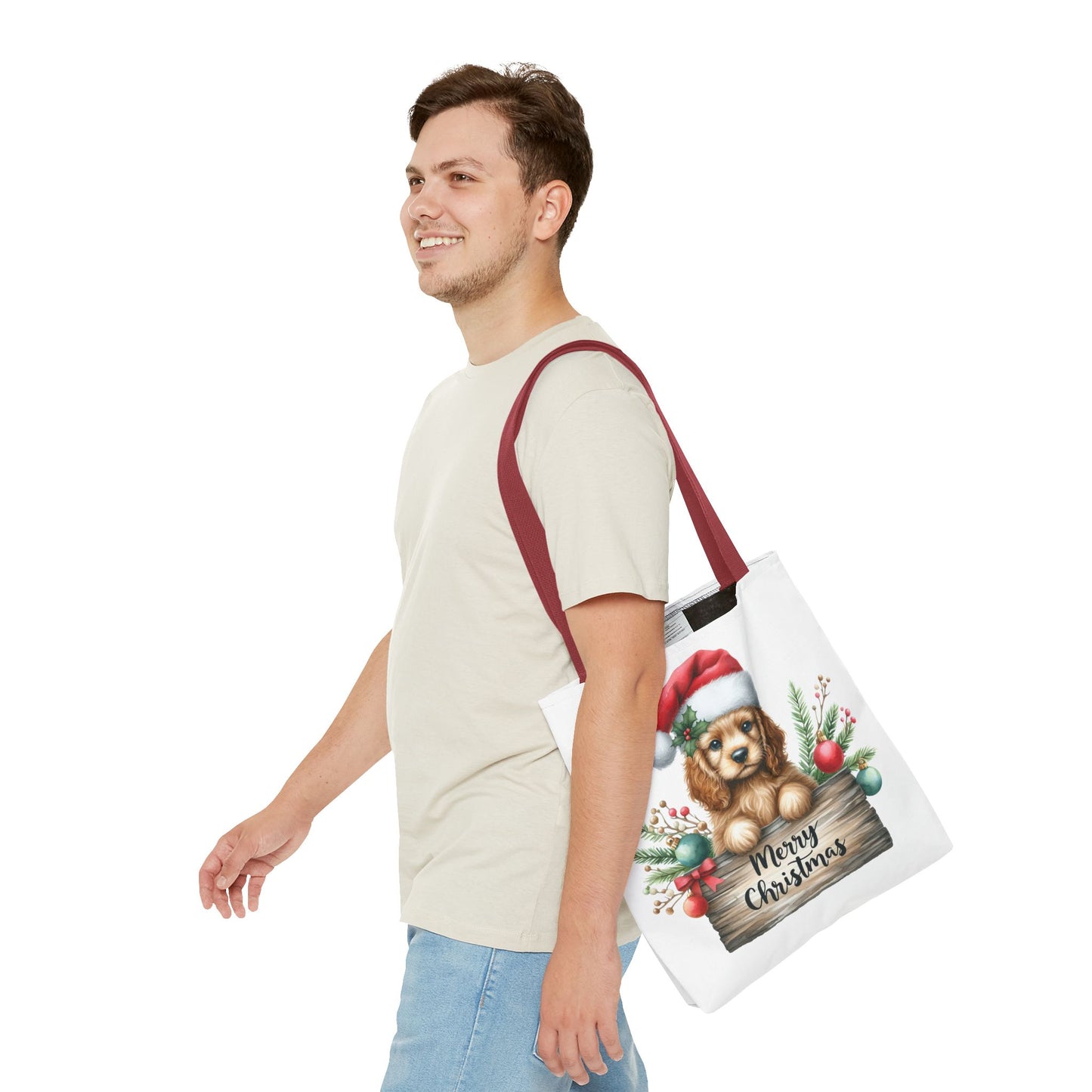 🐶 Cocker Spaniel “Merry Christmas” Tote Bag – Cozy Holiday Charm in Every Stitch 🎄