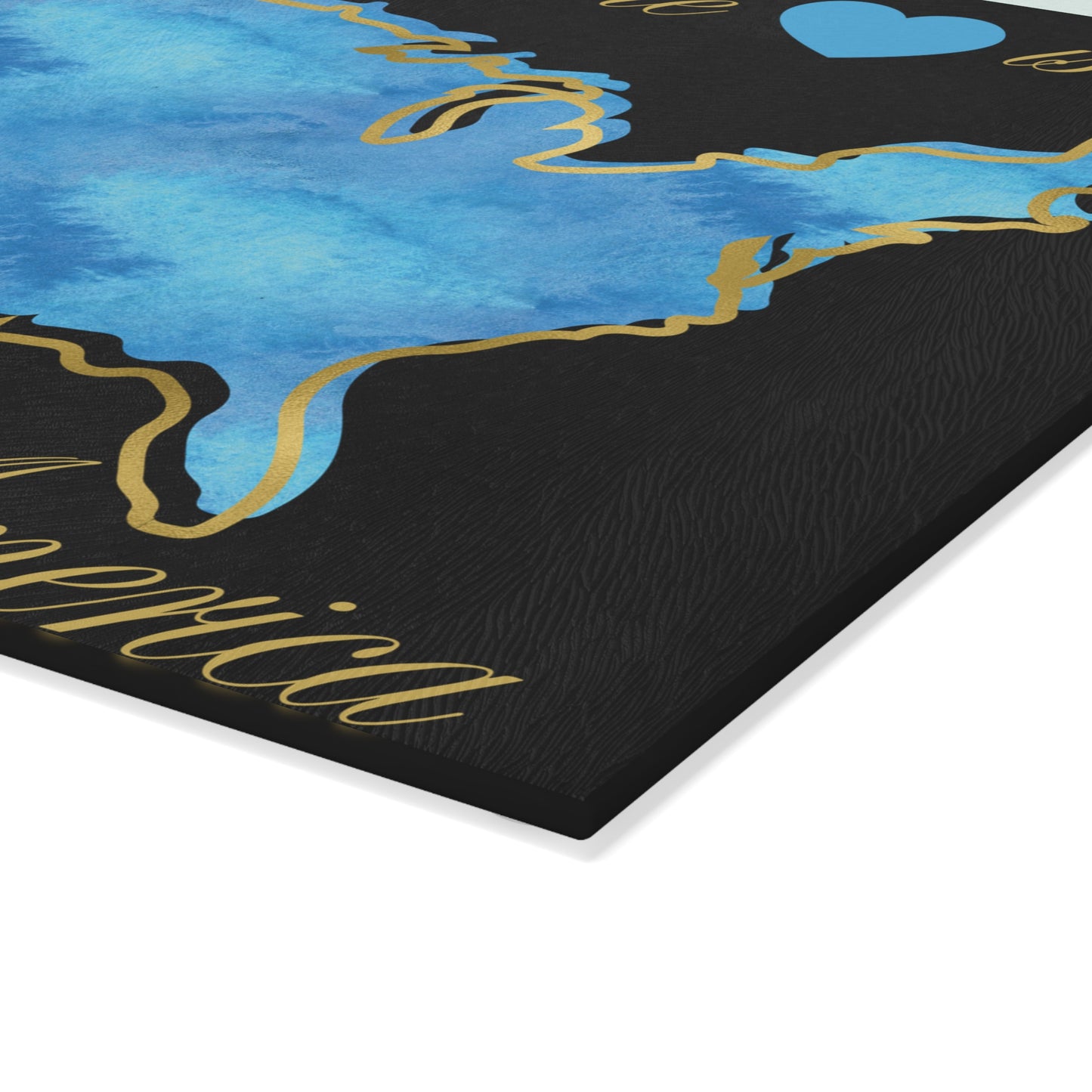 USA Floral Cutting Board – Blue Watercolor Elegance with Golden American Charm 💙