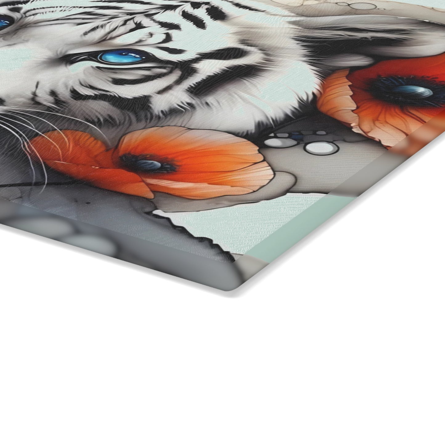 🐅 White Tiger Floral Cutting Board – Fierce Elegance for Your Kitchen