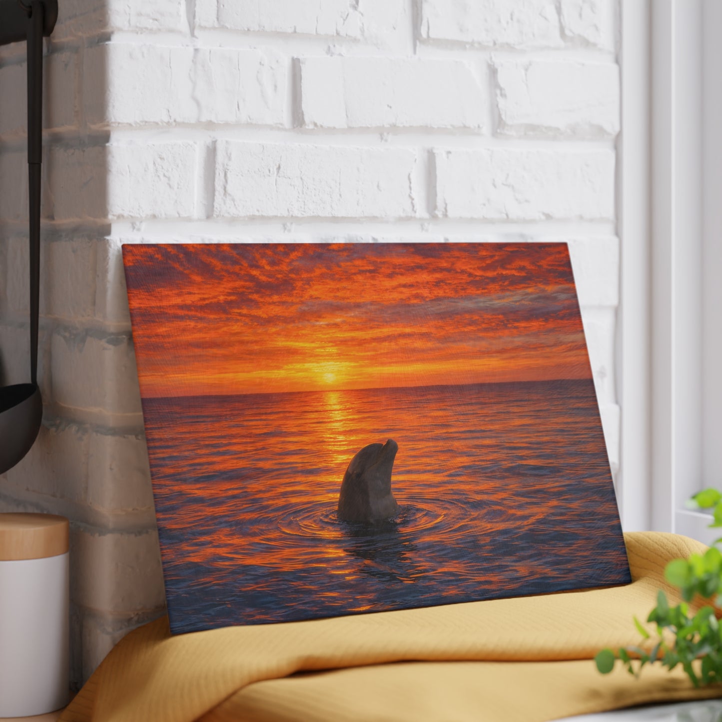 Dolphin Sunset Glass Cutting Board – Ocean Serenity Coastal Kitchen Decor