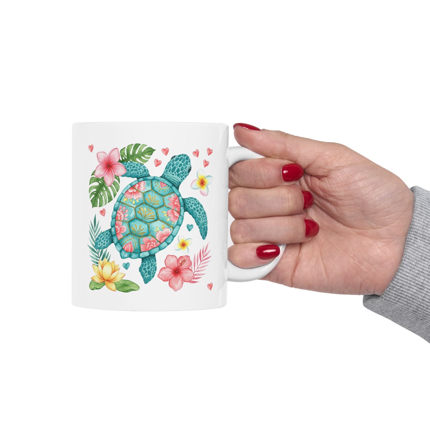 🌺 Tropical Sea Turtle Mug – Island Vibes & Floral Bliss 🐢🌴