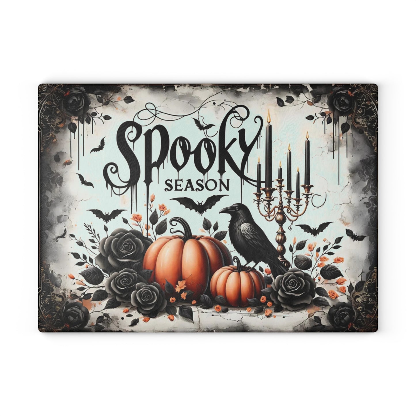 🎃 Spooky Season Halloween Pumpkins & Raven Cutting Board – Gothic Autumn Kitchen Décor