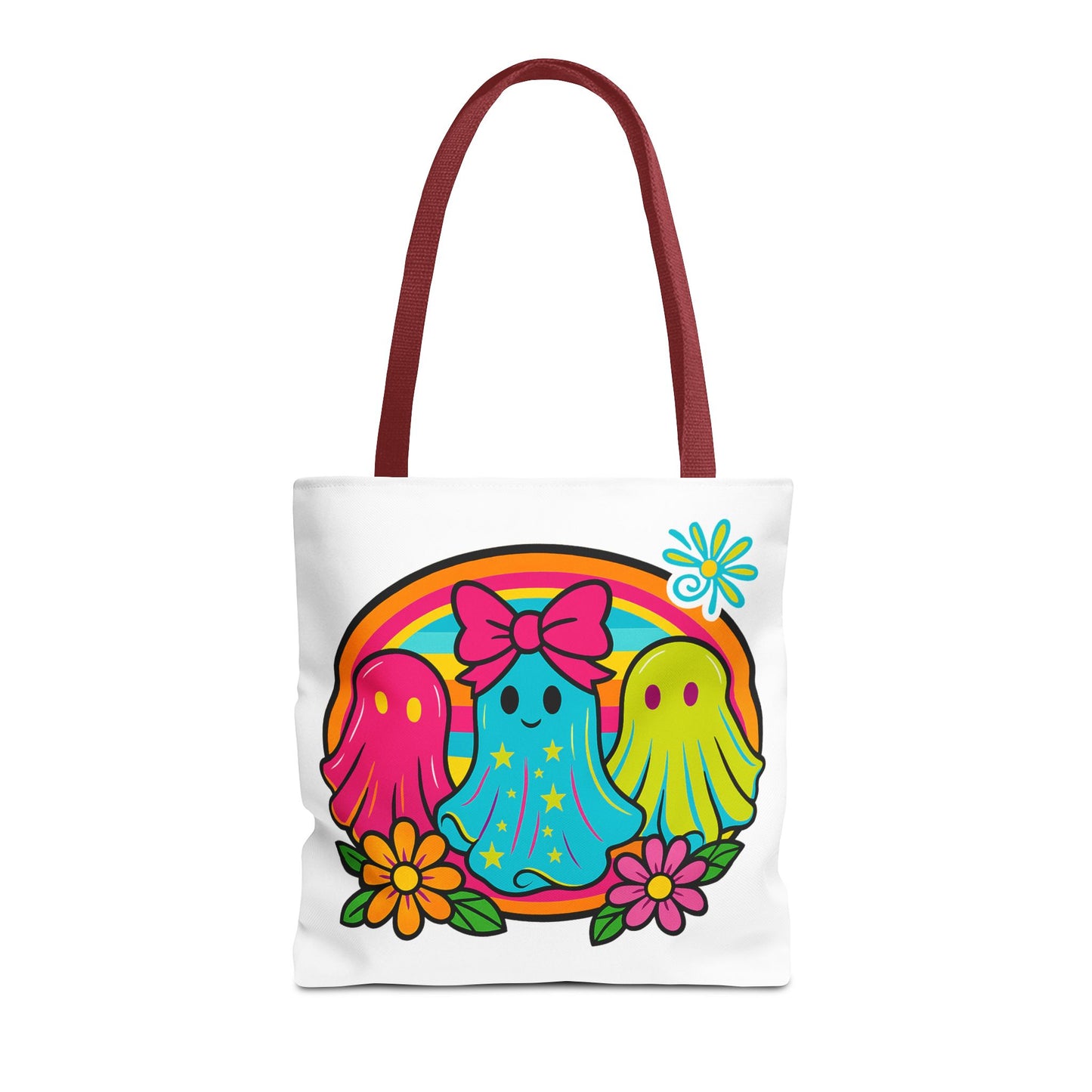 ๐ Retro Rainbow Ghosts Tote Bag โ Groovy Spooky Fun ๐ป๐