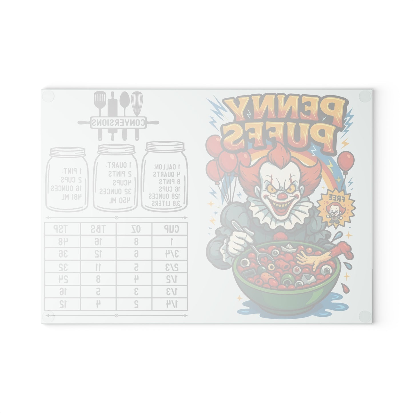 🎈 Penny Puffs Cutting Board – Creepy Clown Crunch for Your Kitchen 🤡🥣