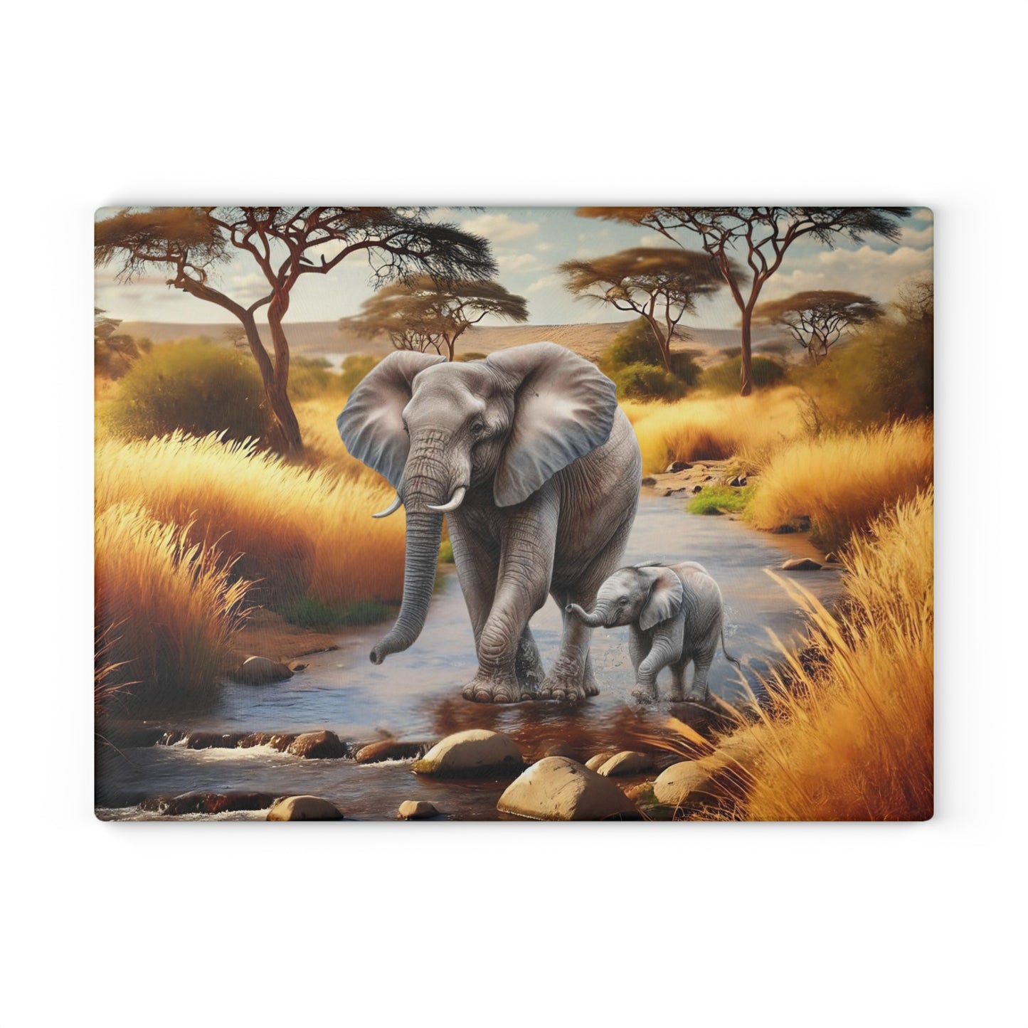 Mama Elephant and baby tempered glass cutting board