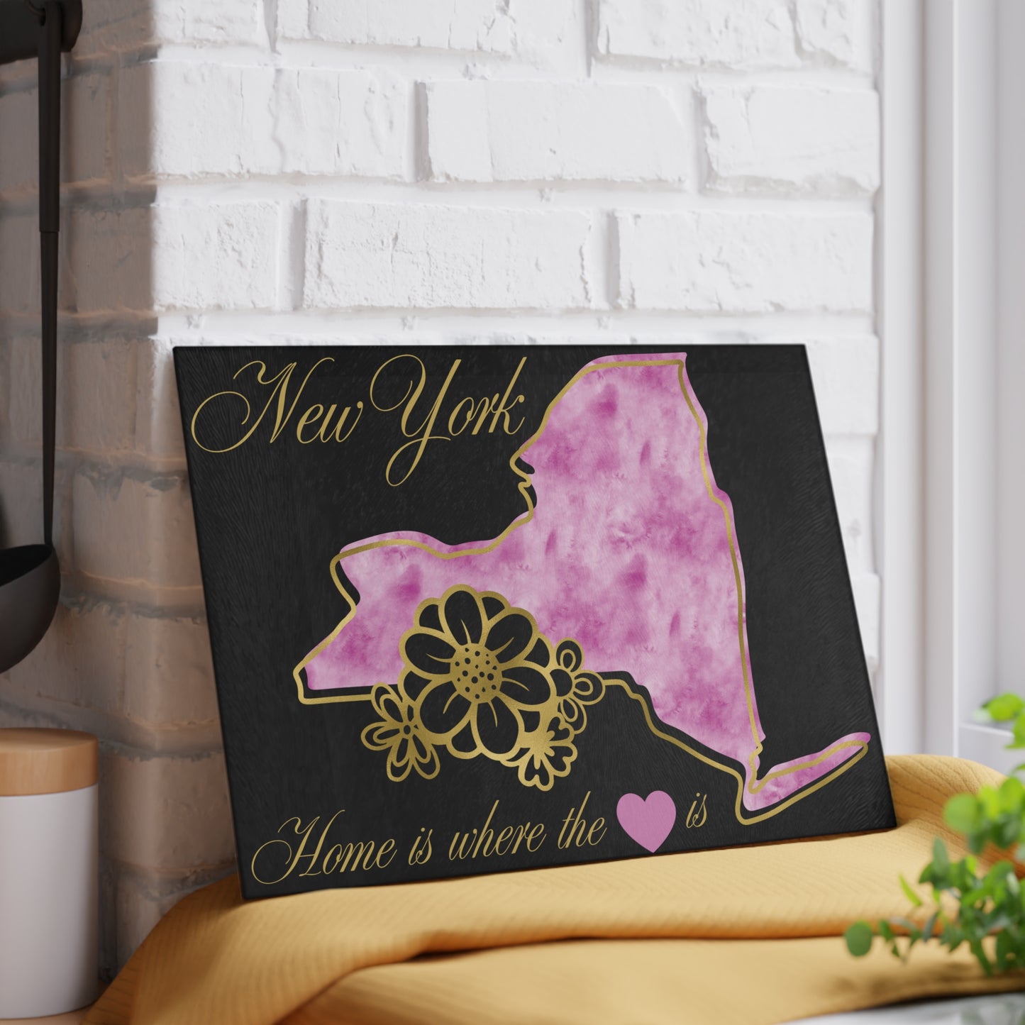 🗽 New York State Cutting Board – Elegant Watercolor Pride with Floral Flair
