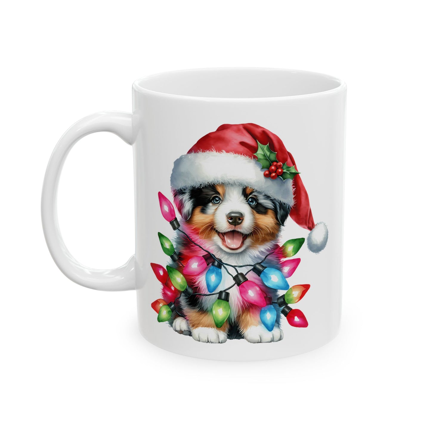 🎅 Australian Shepherd Christmas Mug – Santa Paws with Holiday Sparkle 🌟