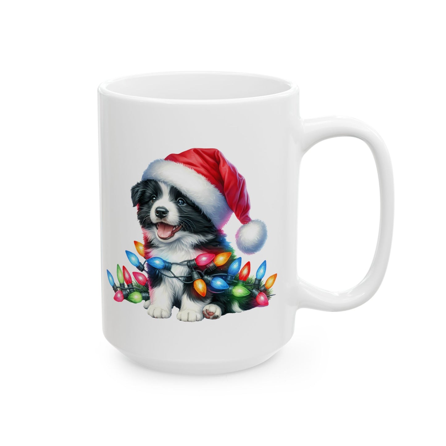🐾 Border Collie Christmas Lights Mug – Holiday Cheer with a Tail-Wagging Twist 🎅✨