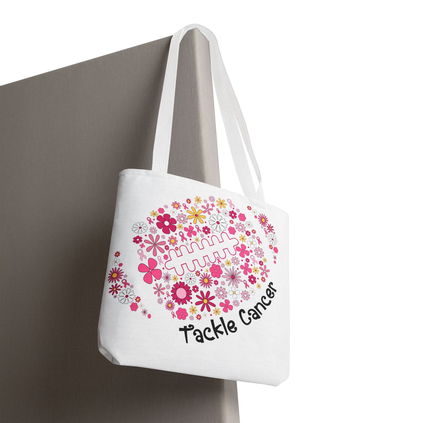 ๐ธ Pink Floral Football Tote Bag โ Game Day Meets Breast Cancer Awareness ๐๐