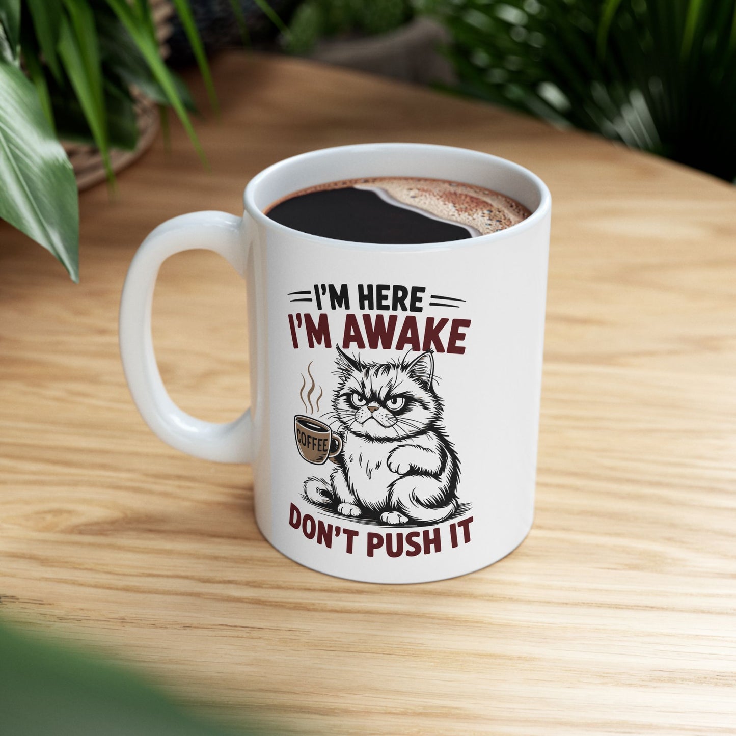 ☕ Estoy despierto, no presiones – Taza de café de Grumpy Cat para guerreros del buen humor matutino