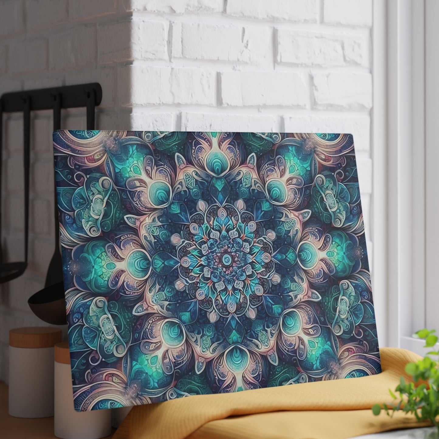 Tabla de cortar de vidrio templado con arte abstracto | Decoración de cocina moderna | Pieza de exhibición artística