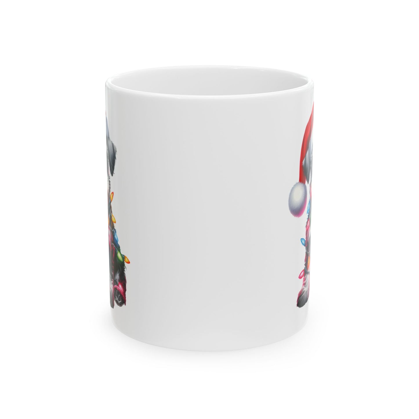 🎄 Miniature Schnauzer Christmas Mug – Holiday Cheer with a Pup in Lights 🐾