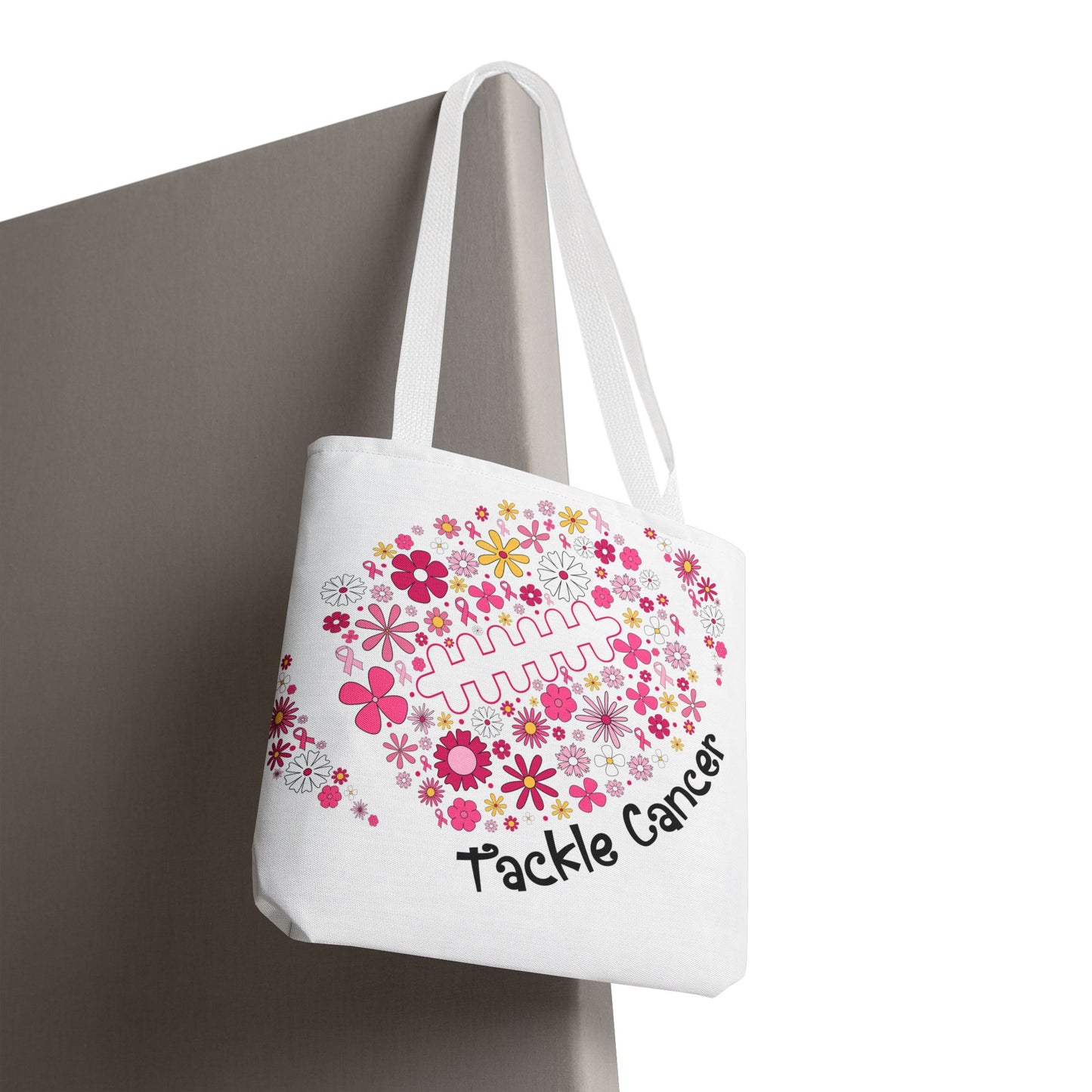 ๐ธ Pink Floral Football Tote Bag โ Game Day Meets Breast Cancer Awareness ๐๐