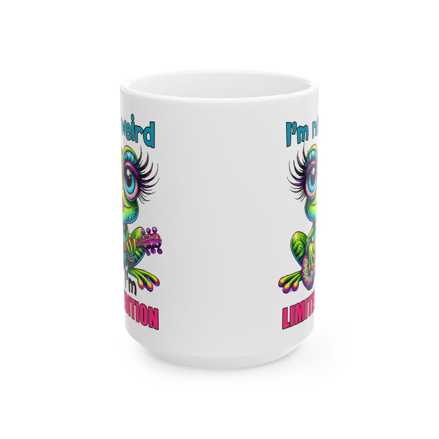 🌀 No soy raro, soy edición limitada: taza colorida de rana hippie con guitarra y actitud