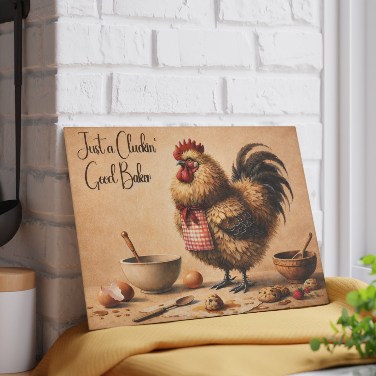 Just a Cluckin’ Good Baker Glass Cutting Board – Funny Farmhouse Kitchen Decor