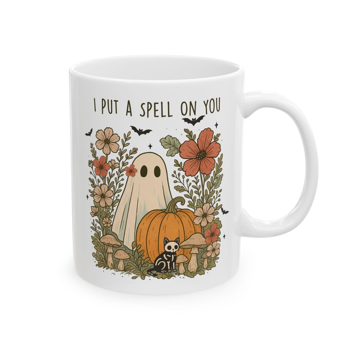 🎃 "I Put a Spell on You" Halloween Mug – Ghostly Charm with Autumn Blooms 👻🍄
