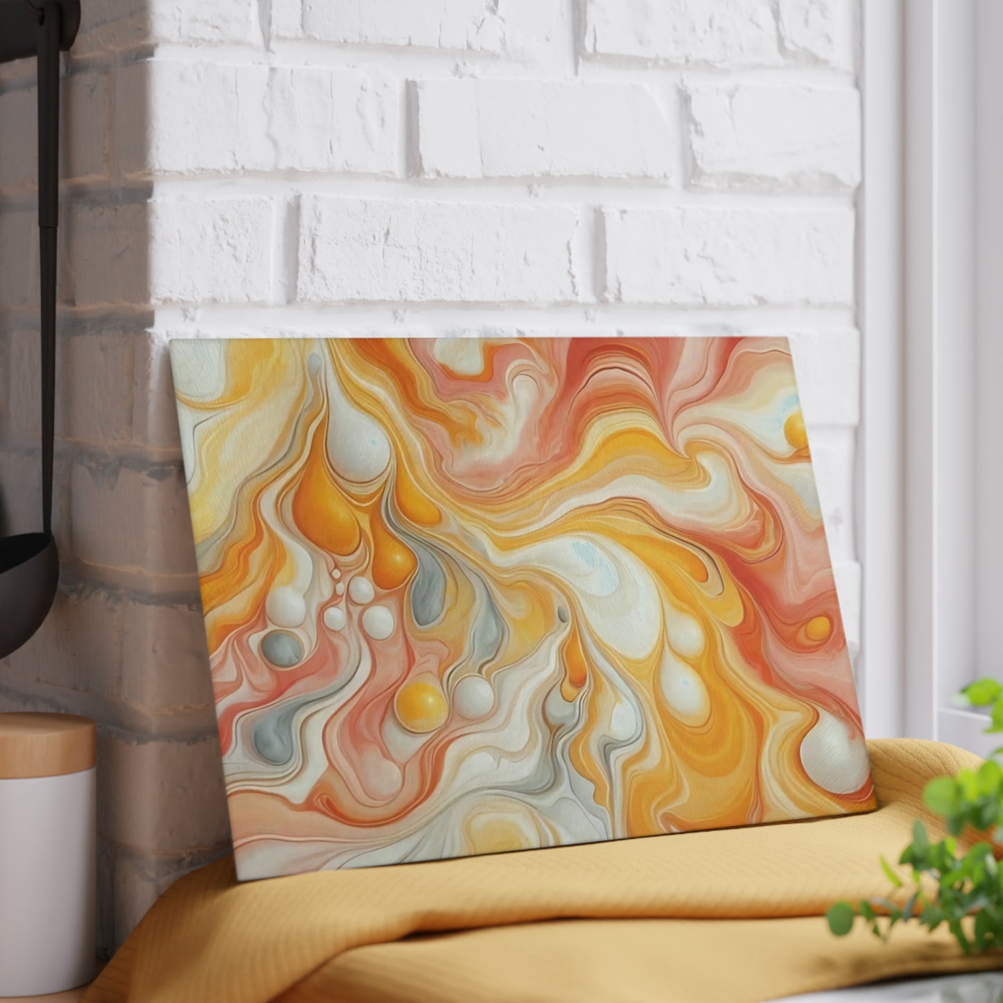 Tabla de cortar de vidrio templado con efecto mármol amarillo, gris y naranja: elegante decoración de cocina con aspecto de mármol, ideal para regalar y funcional.