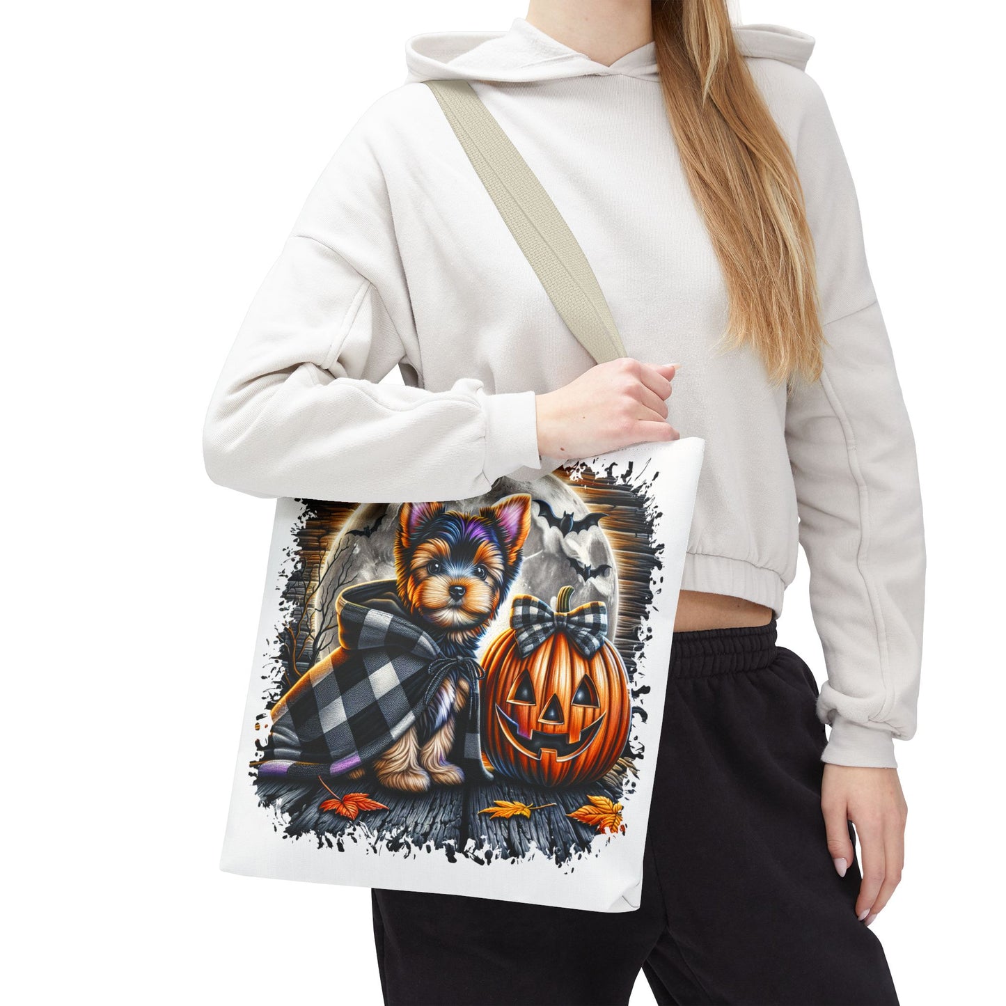๐ Yorkie Halloween Tote Bag โ Spooky Cute & Plaid Perfect ๐พ๐ค๐