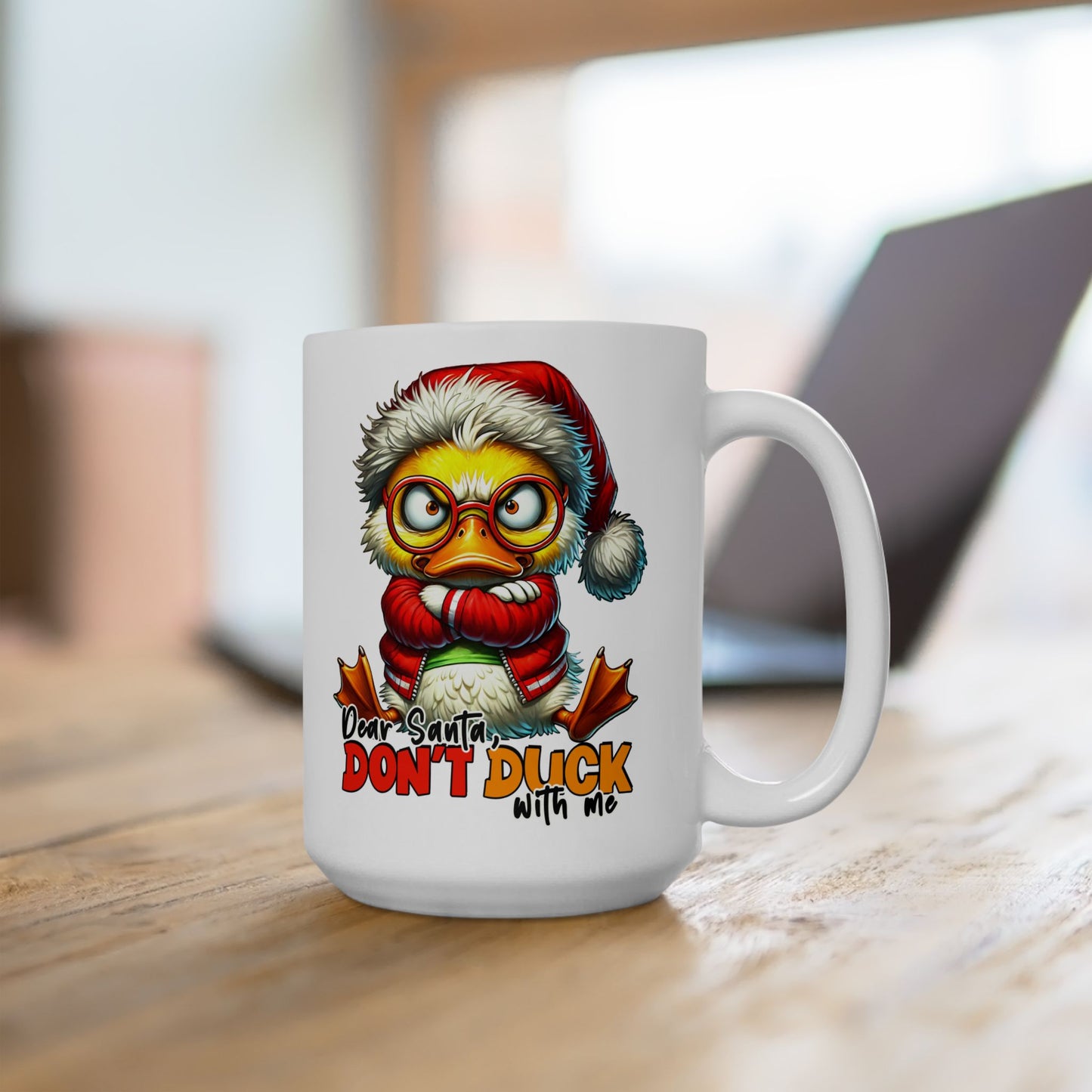 Querido Santa, no te agaches conmigo: divertida taza navideña con forma de pato para los espíritus navideños más atrevidos.