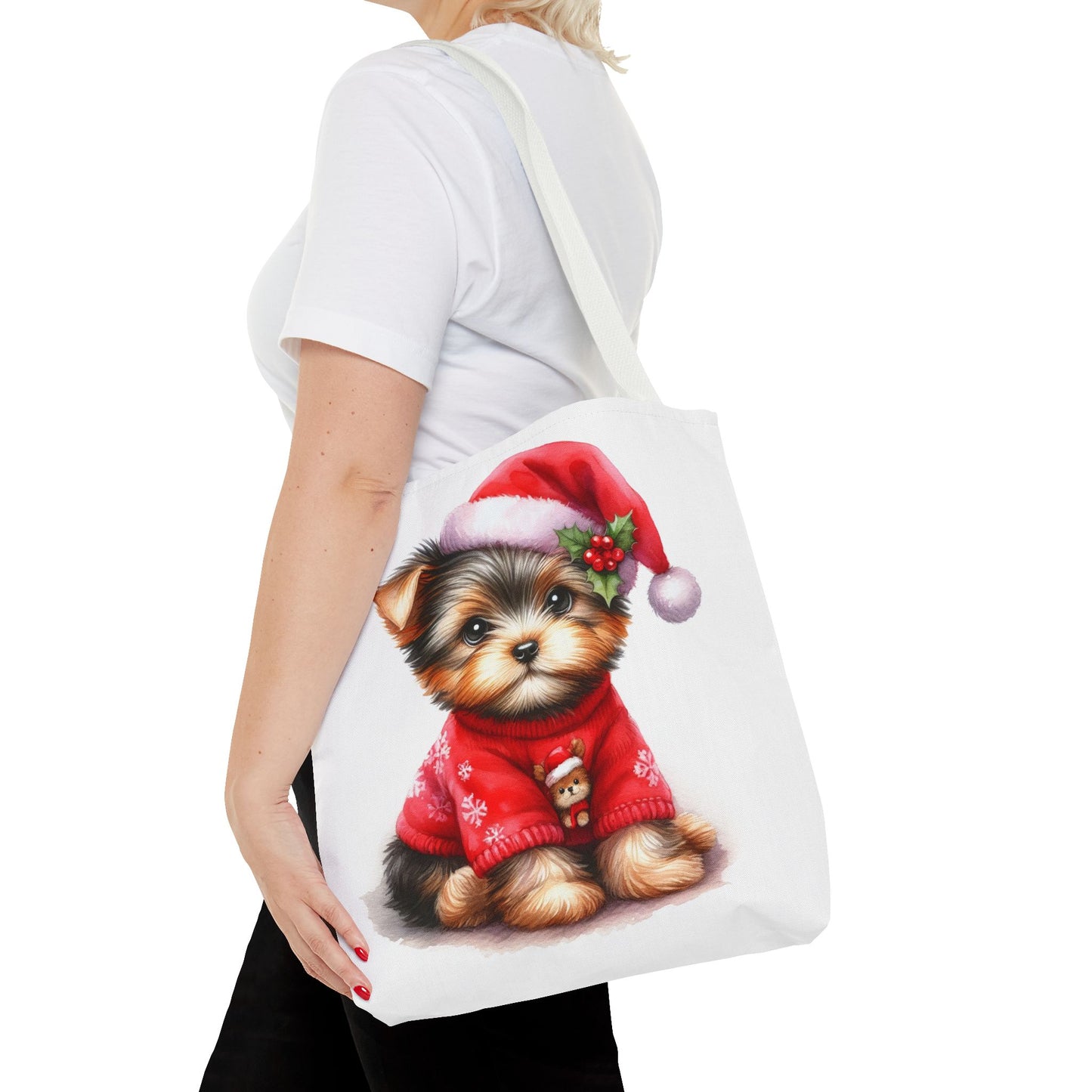 🎄 Santa Yorkie Christmas Tote Bag – Holiday Cheer in Every Stitch 🐾