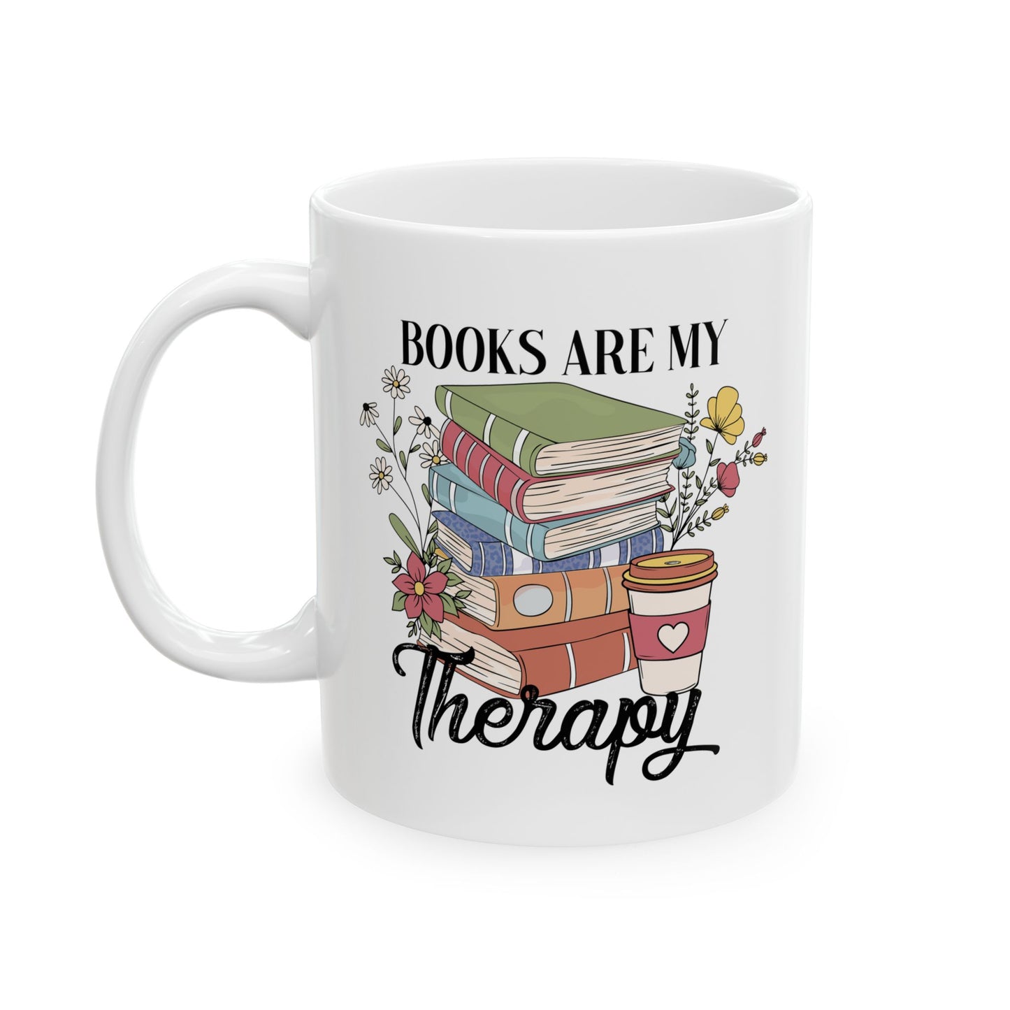 ☕📚 Book Lover’s Coffee Mug – Stacked Stories & Sips of Joy 🌼