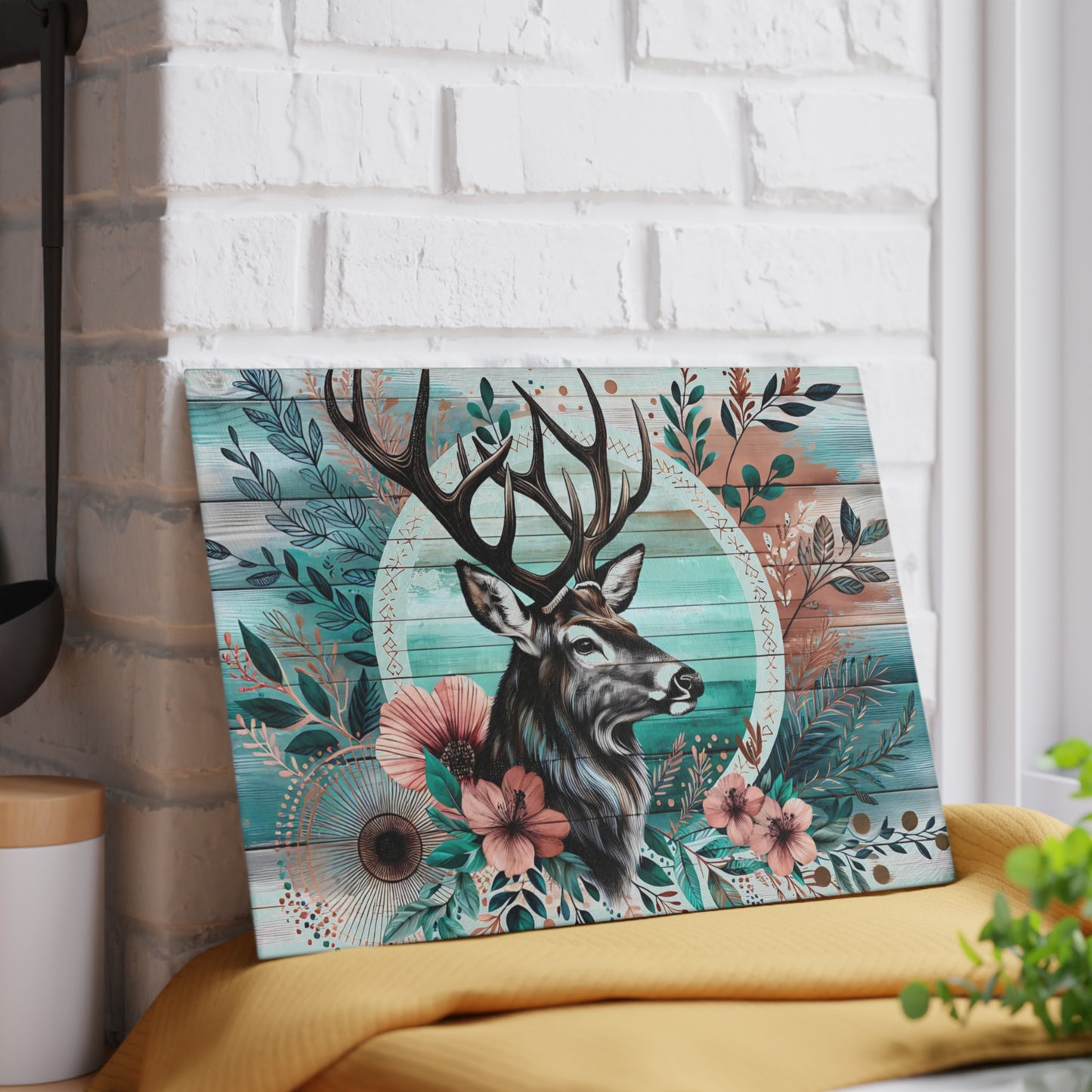 🦌🌸 Rustic Deer Floral Cutting Board – Woodland Cabin Kitchen Décor with Antlers & Flowers 🌿🏞️