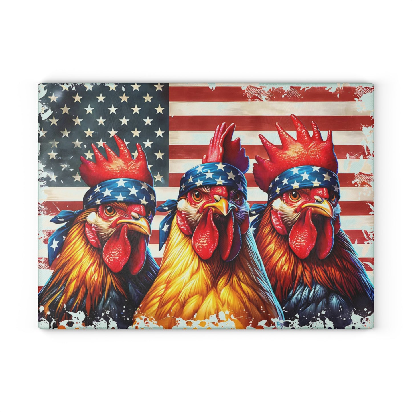 🐓🇺🇸 Patriotic Rooster Bandana Cutting Board – Bold Farmhouse Americana Kitchen Décor 🌾✨