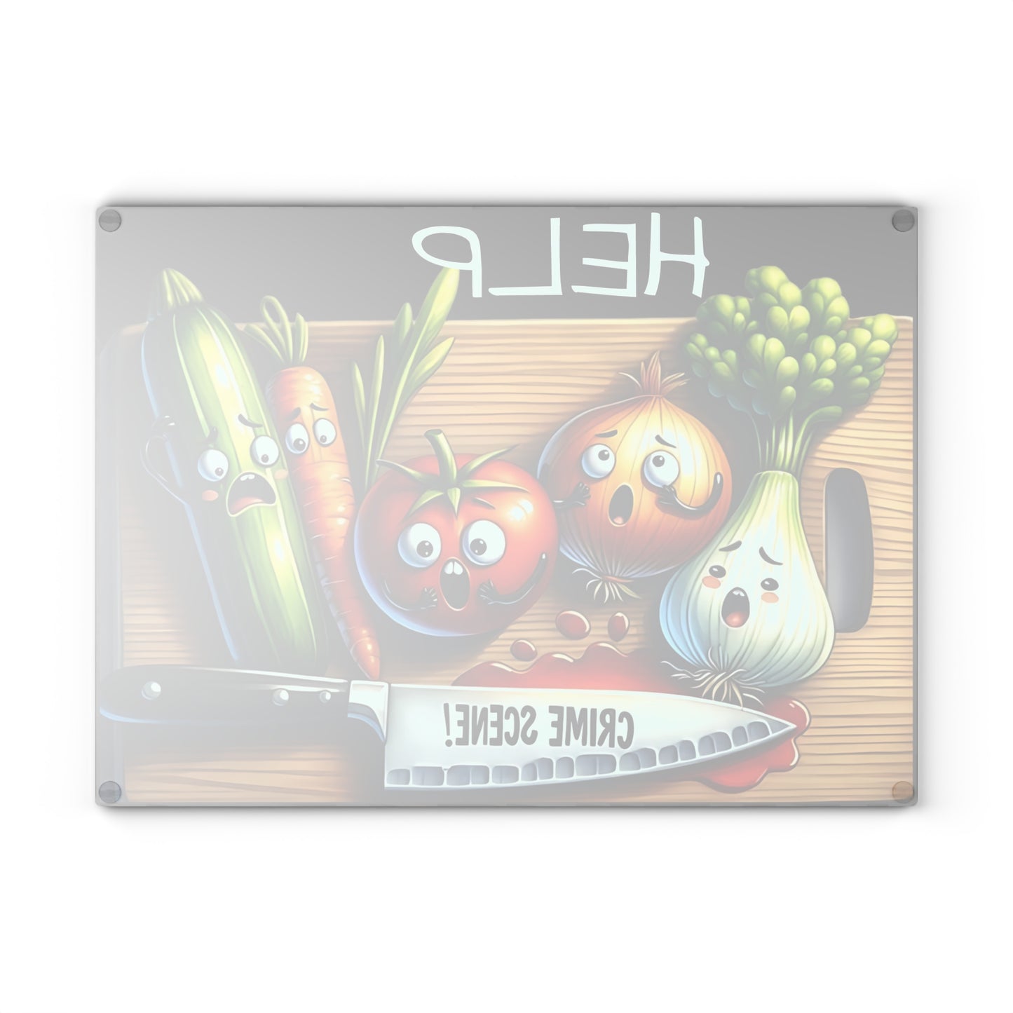 Tabla de cortar de vidrio para escena del crimen en la cocina: ¡Vegetales gritones y estilo asesino!