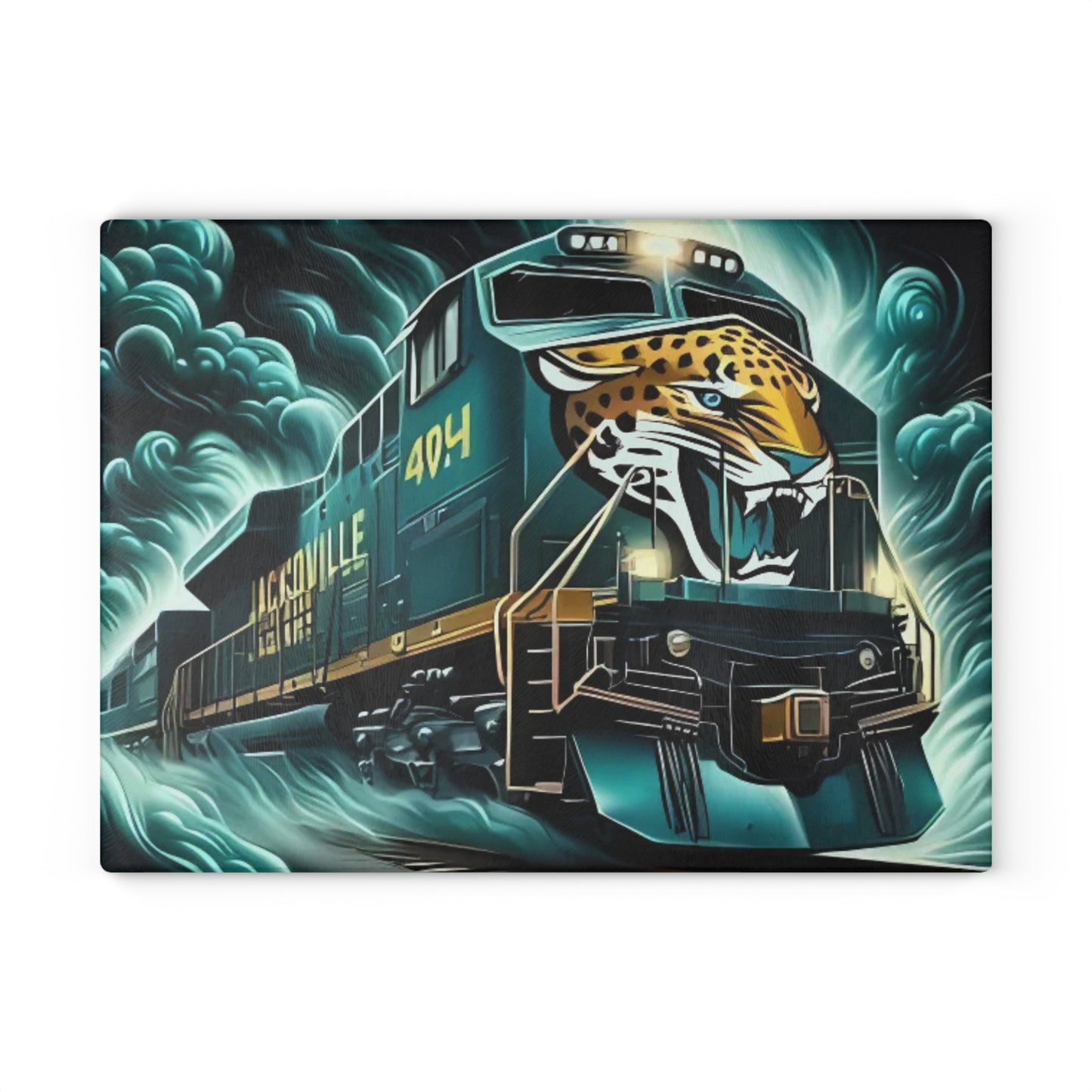 Tabla de cortar de vidrio Express en verde azulado y dorado: arte inspirado en la jungla para cocinas audaces y únicas