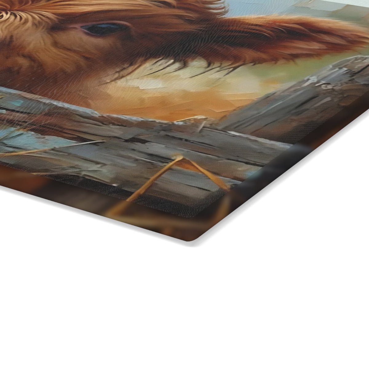 Highland Cow Glass Cutting Board – Rustic Farmhouse Kitchen Decor