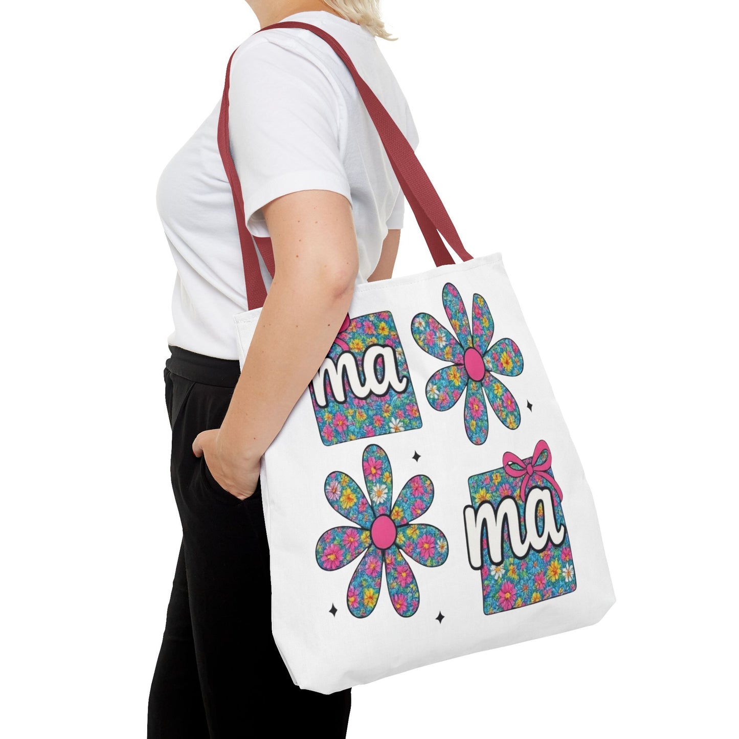 Bolso Tote Floral "ma": Un Accesorio Divertido y Brillante para Mamá