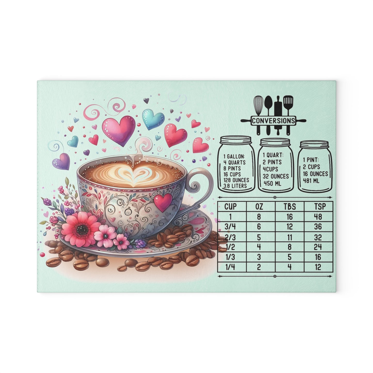 ☕ Heart Latte Kitchen Conversions Cutting Board – Whimsical Charm Meets Practical Use
