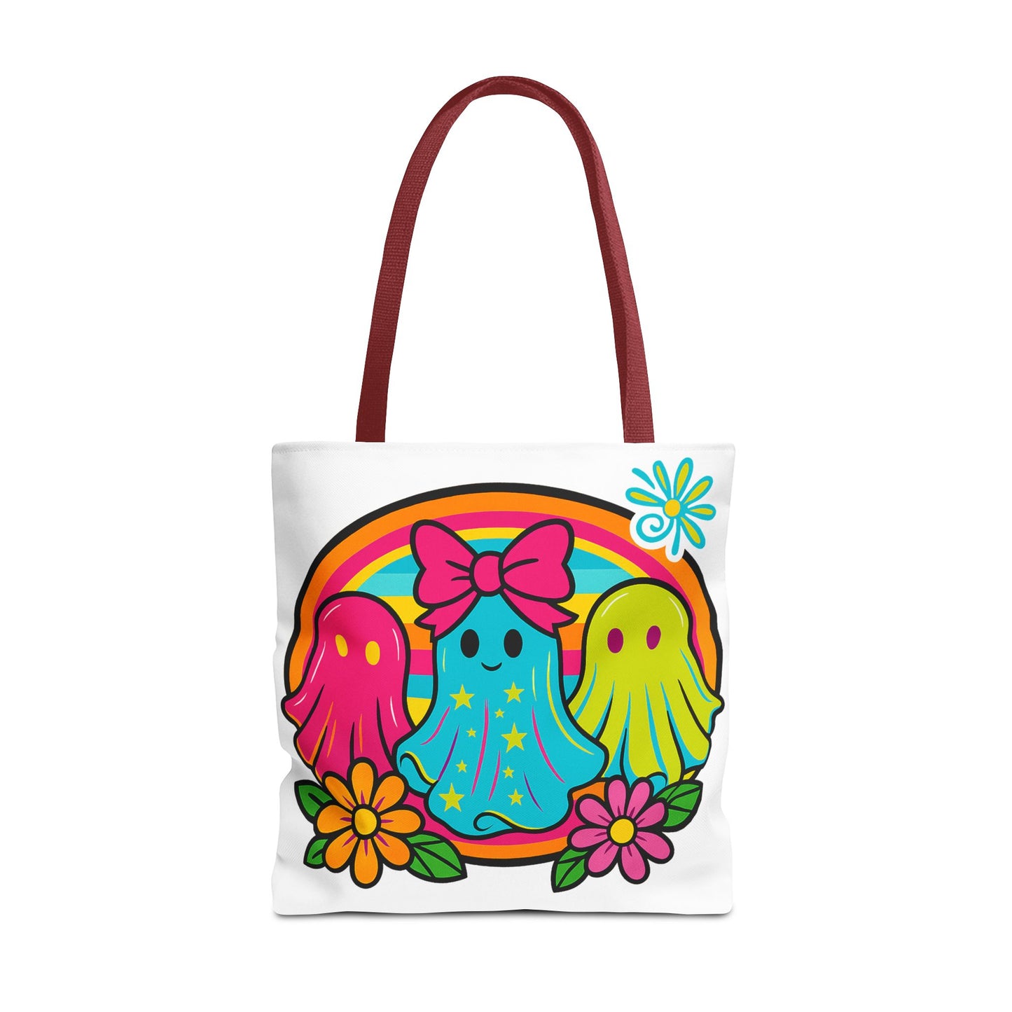 ๐ Retro Rainbow Ghosts Tote Bag โ Groovy Spooky Fun ๐ป๐