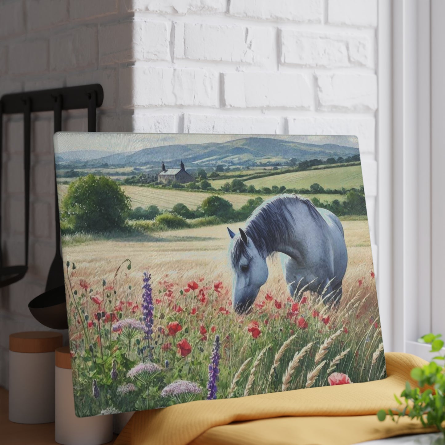 Horse Cutting Board, Equestrian Gift, Glass Cutting Board, Rustic Kitchen Decor, Horse Lover Gift, Farmhouse Kitchen Decor, Horse Lover Gift