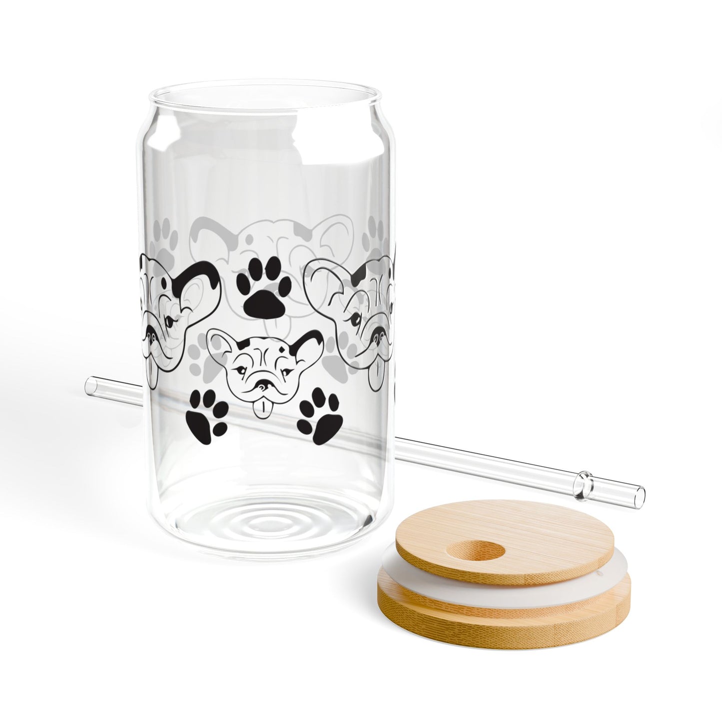 🐾🖤 Black & White Dog Face Sipper Glass – 16oz Pup Lover’s Hydration Buddy 🐶🥤