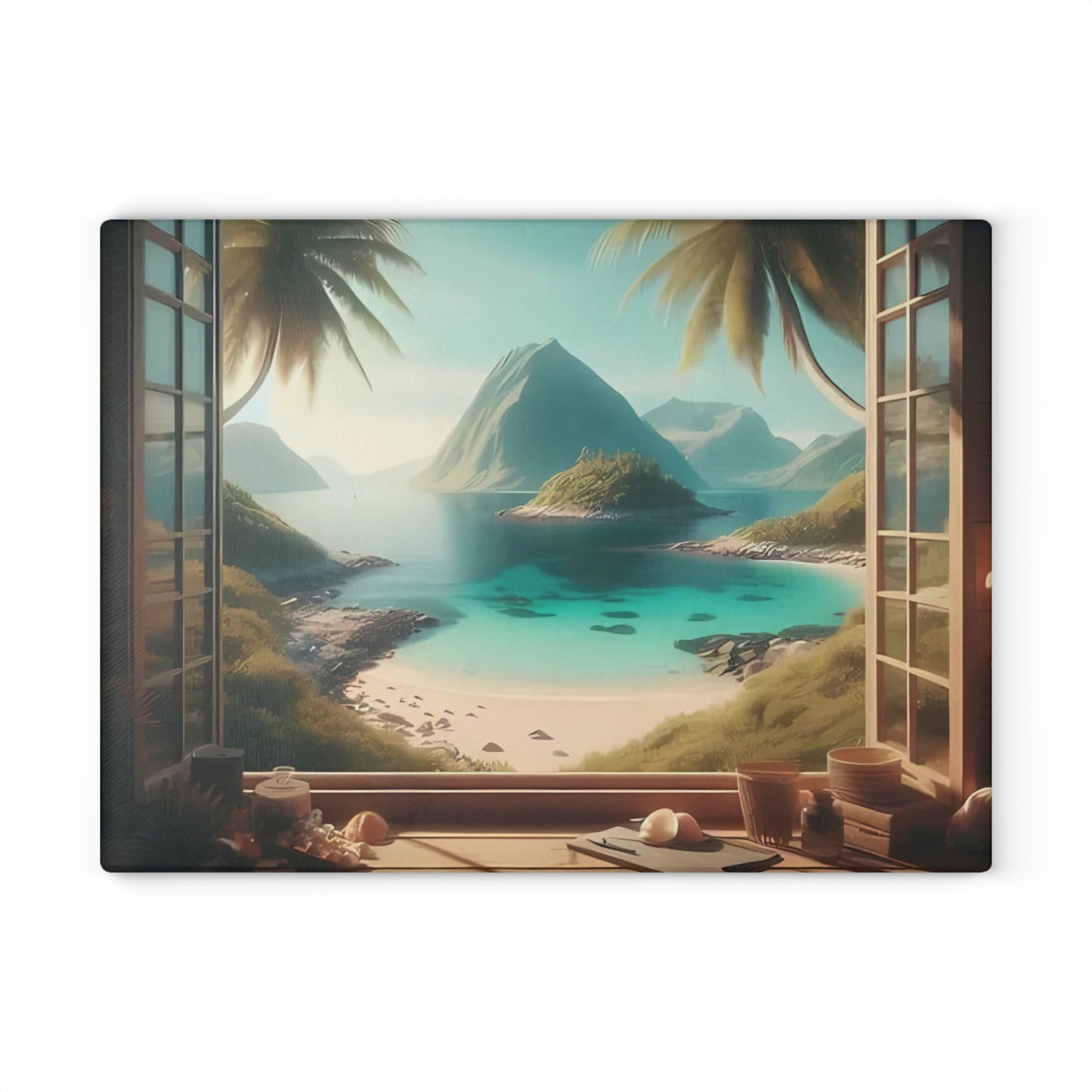 Tabla de cortar tropical, decoración de playa, accesorio de cocina, decoración costera, regalo para amantes de la playa, regalo de inauguración de la casa tropical, tabla de cortar única