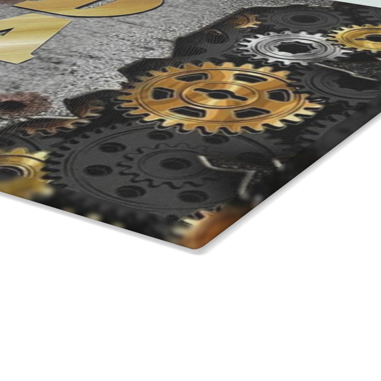 🍽️ BEST DAD EVER Glass Cutting Board – Industrial Gear Design