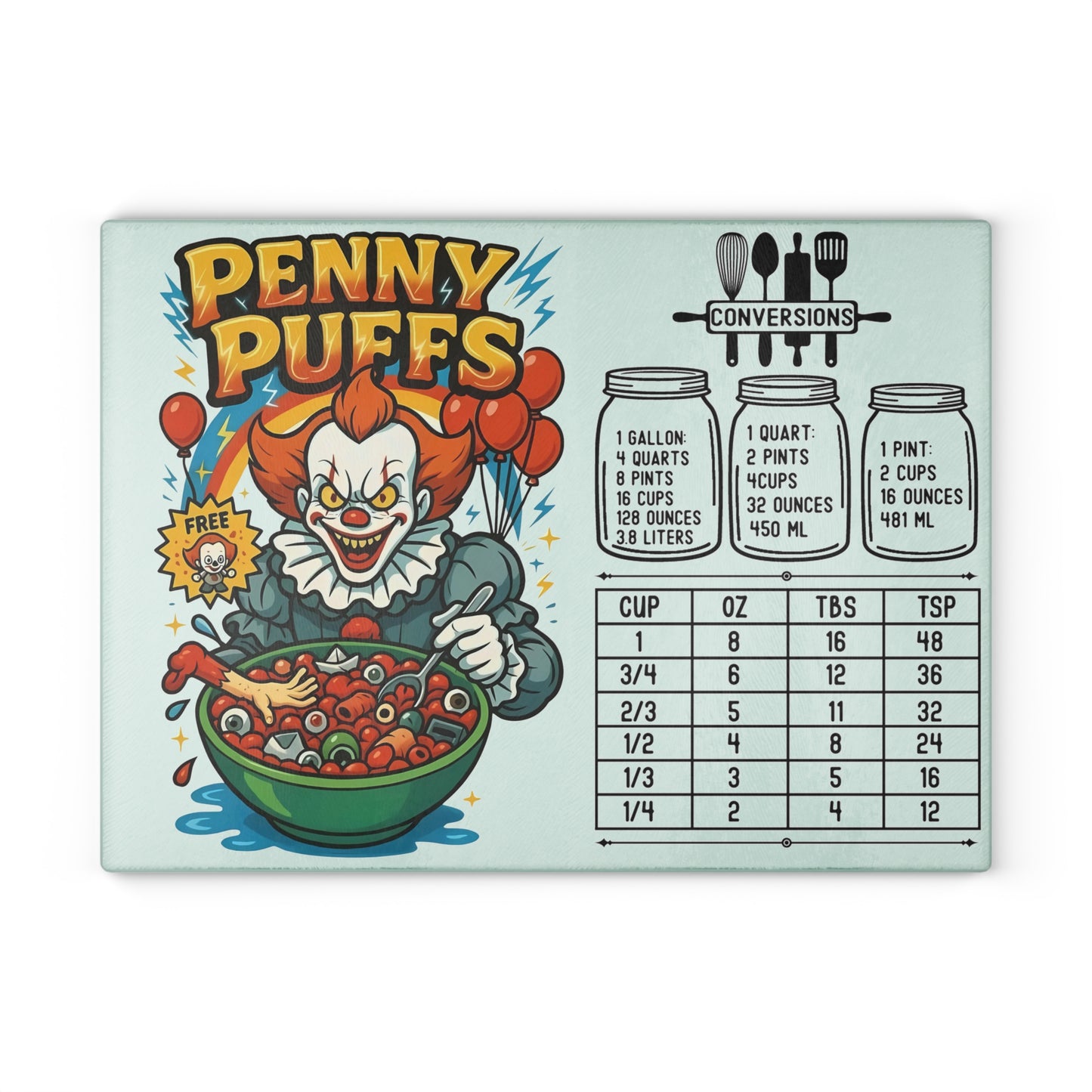 🎈 Penny Puffs Cutting Board – Creepy Clown Crunch for Your Kitchen 🤡🥣