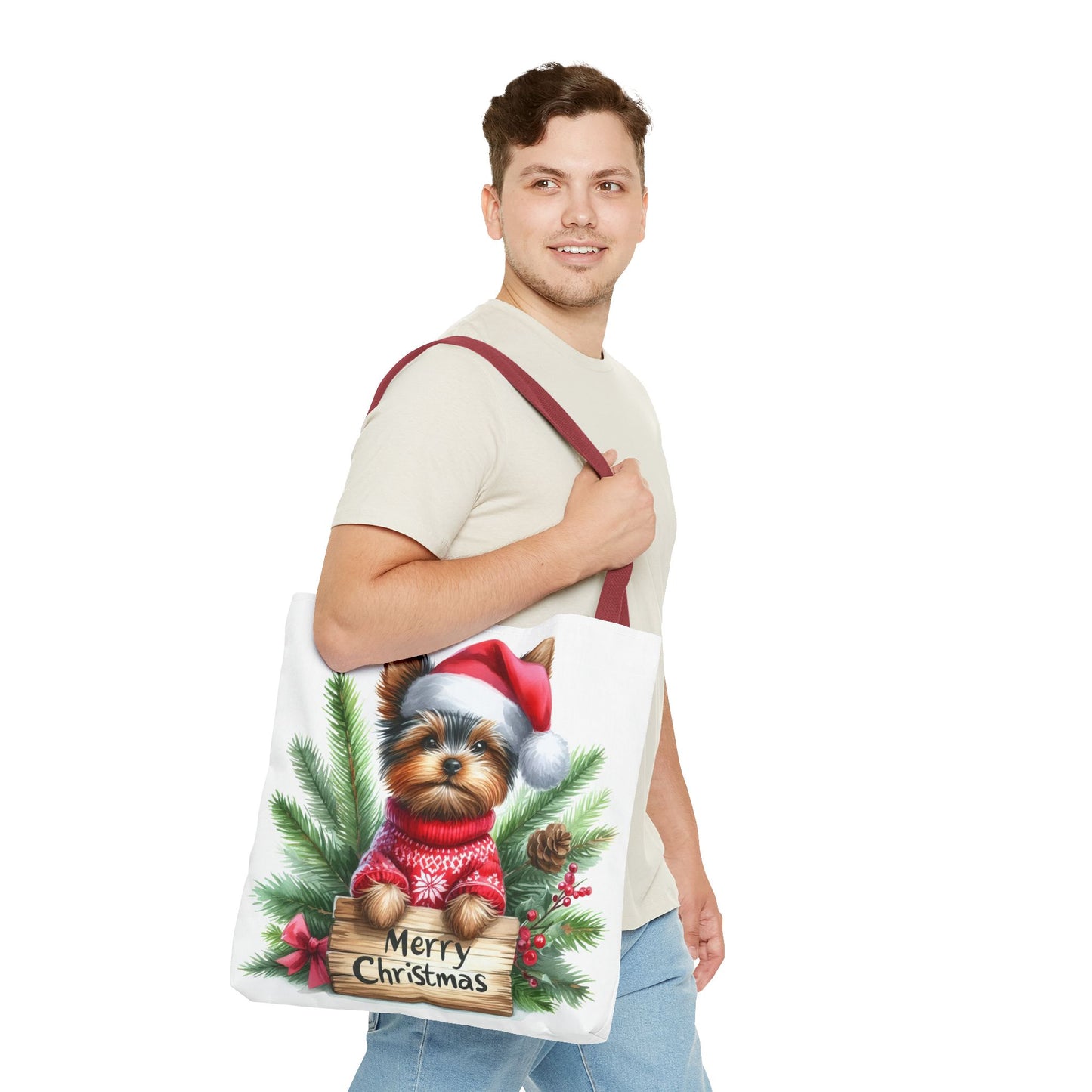 📦🐶 Yorkie Christmas Tote Bag – Tiny Terrier Holiday Charm in Every Carry 🎄
