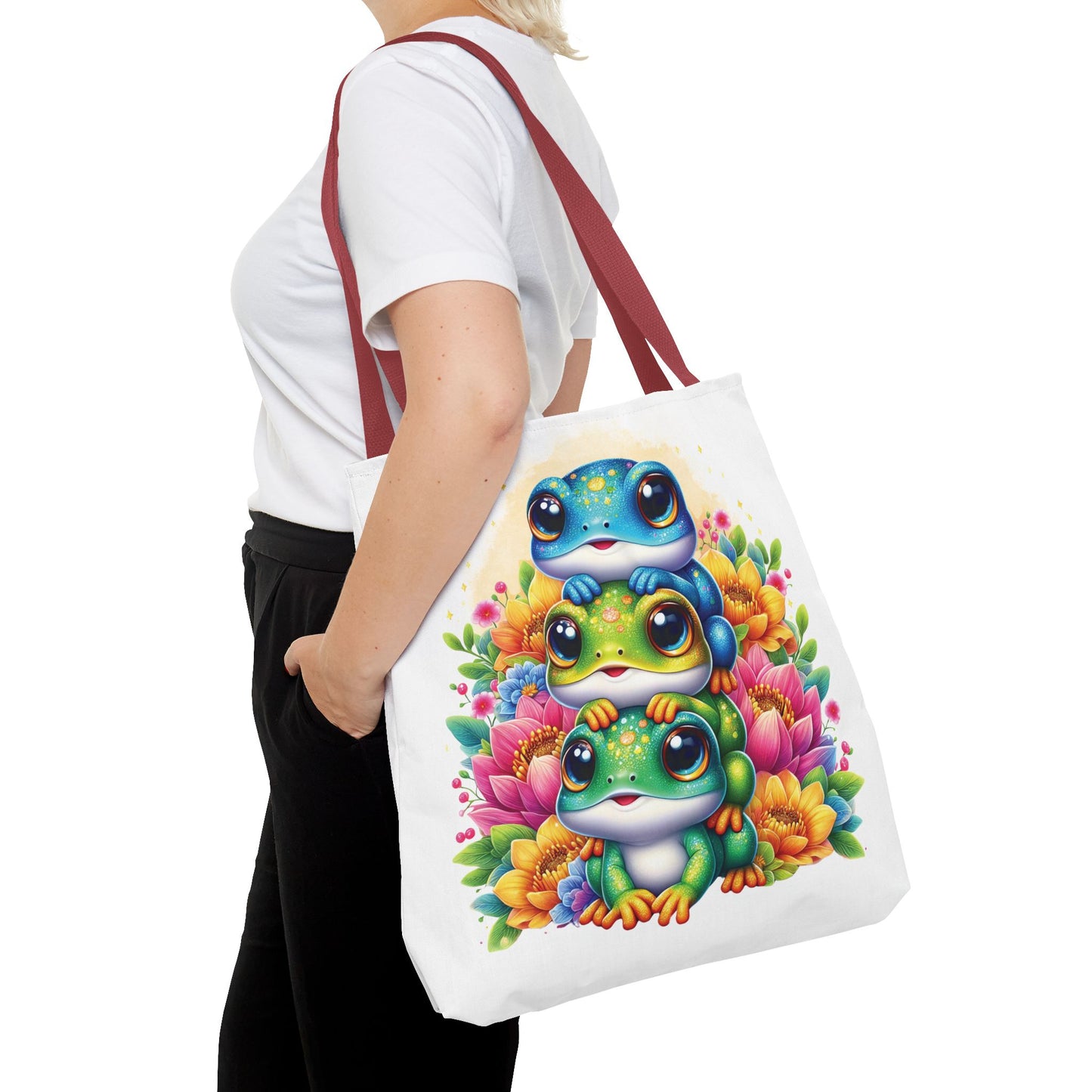 ๐ธ Stacked Frogs Floral Tote Bag โ Colorful Whimsy for Every Day ๐ธ๐
