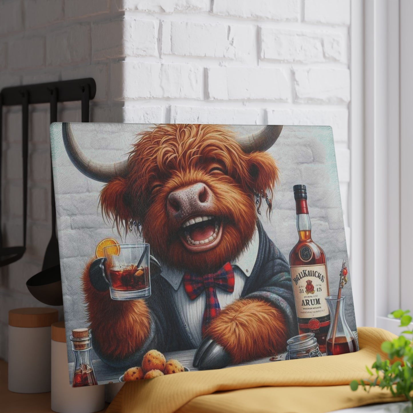 Tabla de cortar de vaca de las Tierras Altas, tabla de cortar de vidrio templado, tabla de charcutería, tabla de cortar, regalo de inauguración de la casa, tabla de cortar personalizada