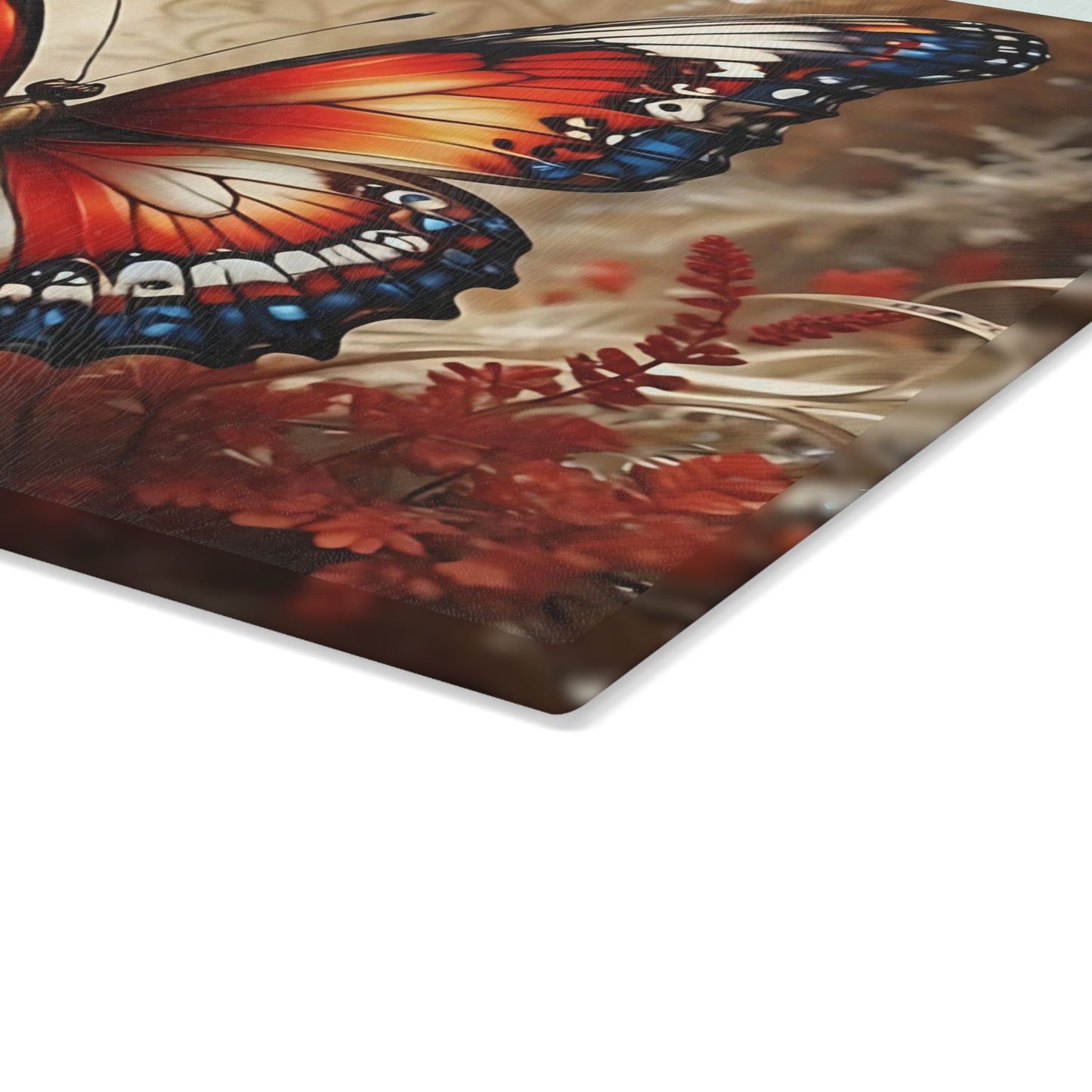 Hermosa tabla de cortar de vidrio con forma de mariposa, decoración de mariposas, tabla de cortar, decoración de cocina, arte de cocina, tabla para servir, regalo de pavo real, regalo de mariposa, tabla de cortar floral