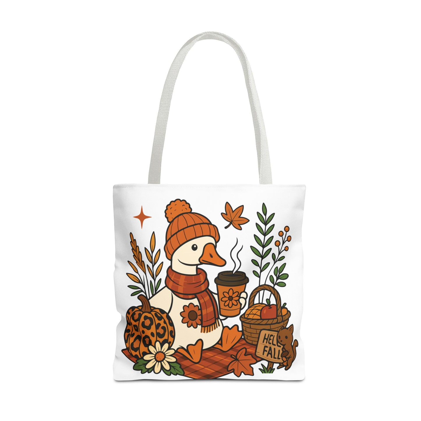 🧣 Hello Fall Cozy Duck Tote Bag – A Quirky Autumn Hug in a Bag 🍂🦆