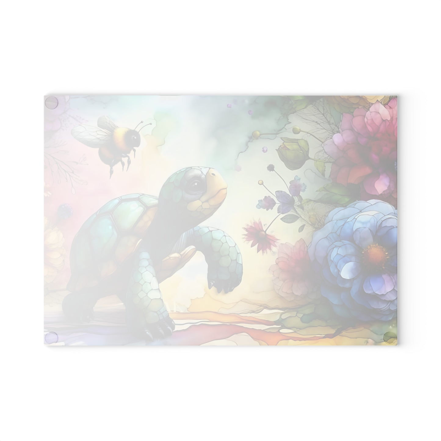 Tortoise & Bee Glass Cutting Board – Floral Wildlife Kitchen Decor