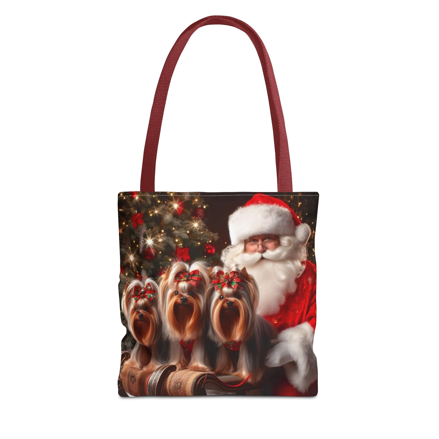 🎅 Santa & Yorkies Christmas Tote Bag – Holiday Cheer with a Furry Twist 🎄
